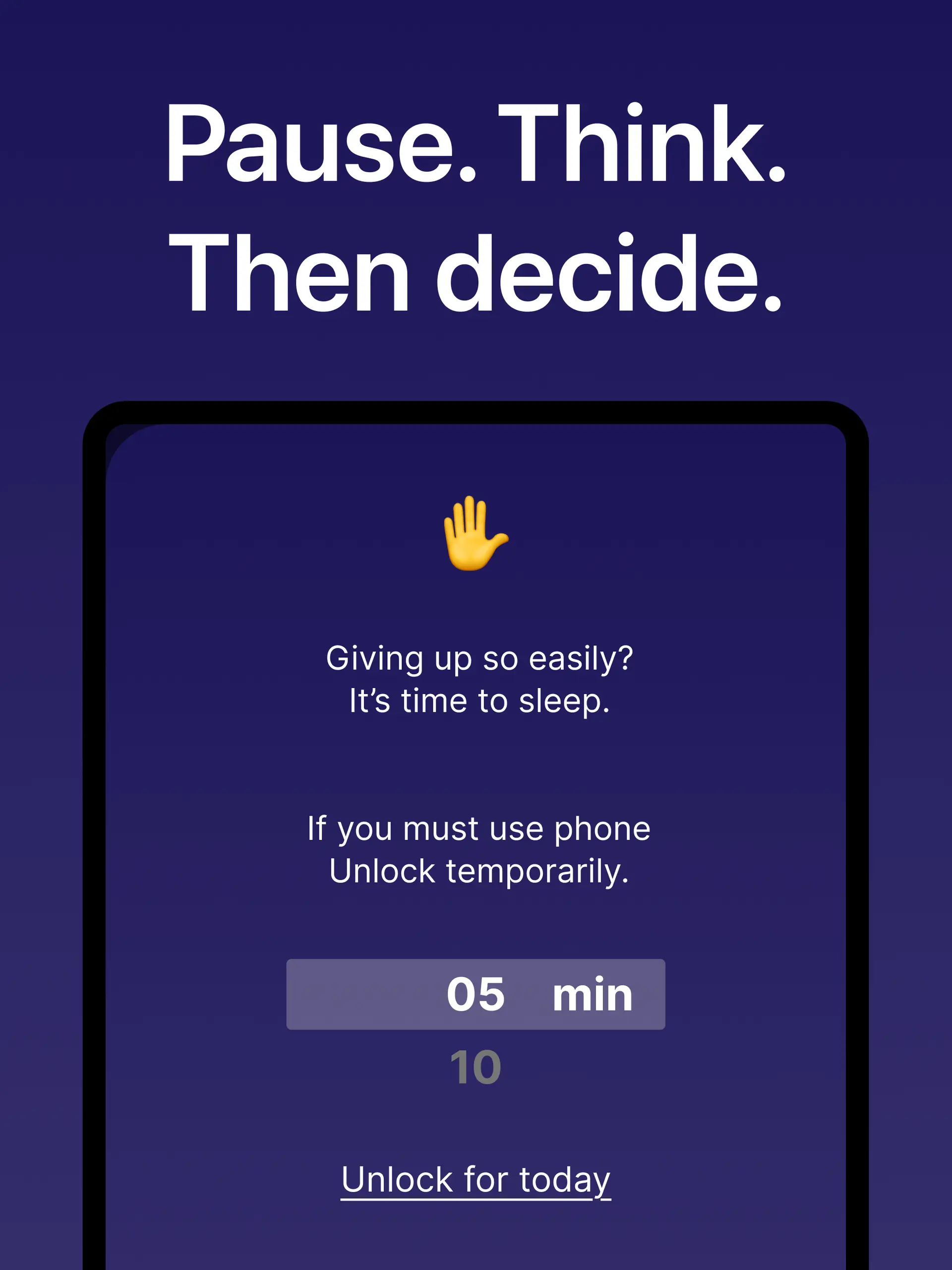 Good Night Lock app-scherm in het Engels